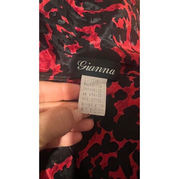 vtg 80s long sleeve satiny blouse red black glam classic maximalist style large - Picture 9 of 9